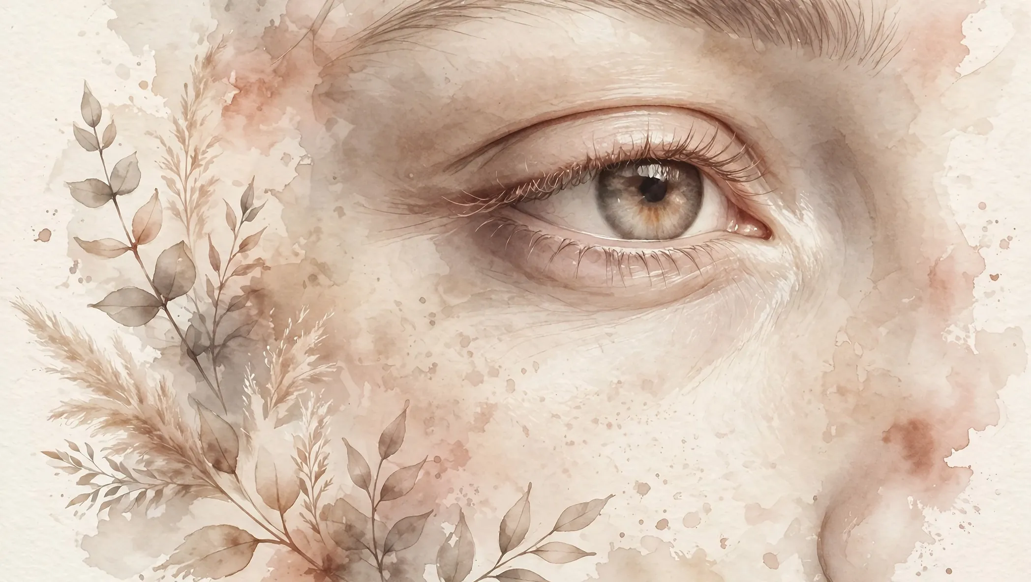 Watercolor illustration of a woman's eye and delicate under-eye area
